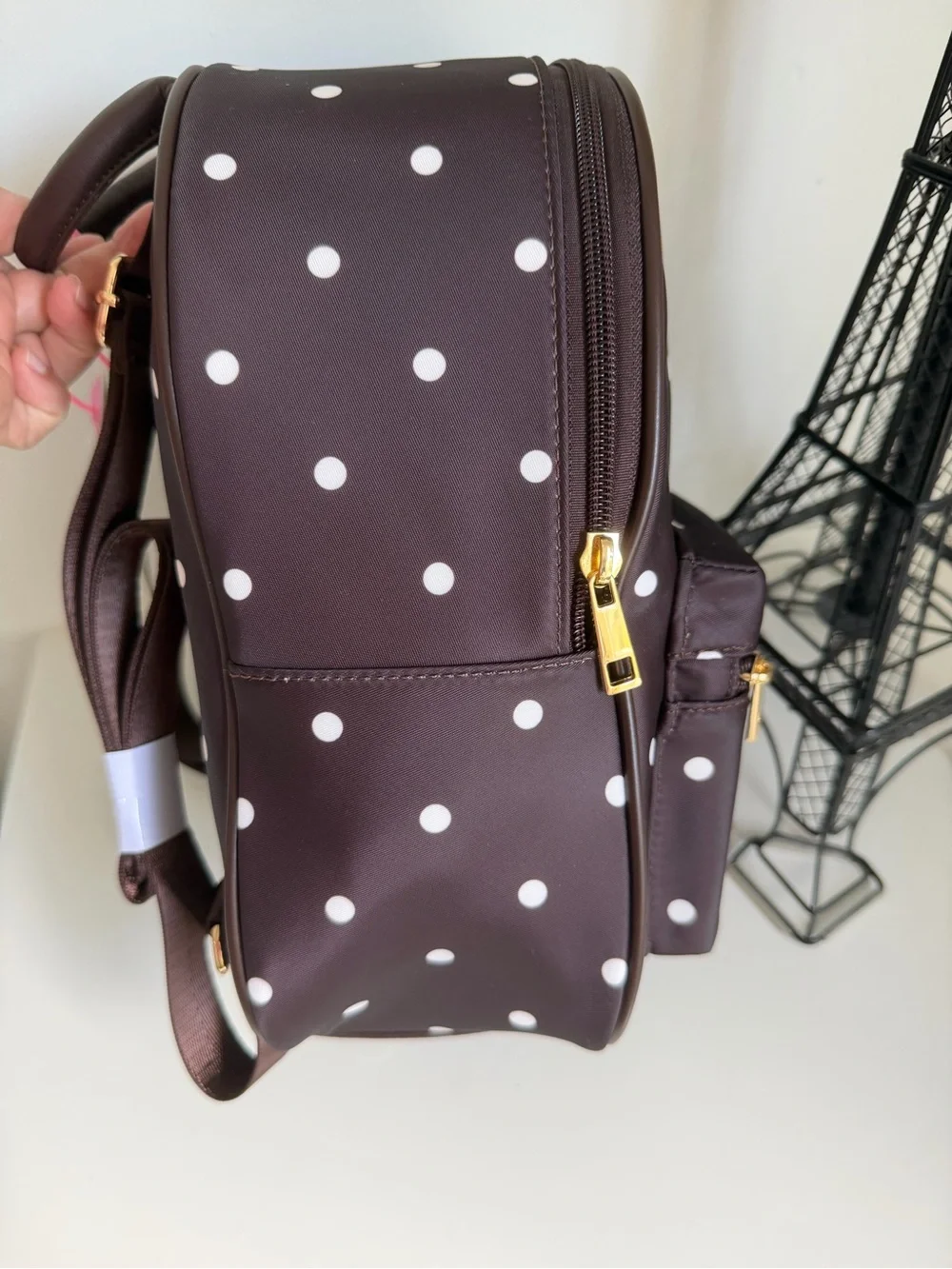 Polka Dot Backpack in Dark Plum with White Dots